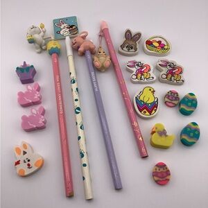 Vintage Easter Stationary School Supplies Pencils with Toppers and Erase…